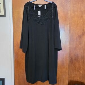 NWT Avenue 22/24 Black Dress Lace Detail Bell Sleeve